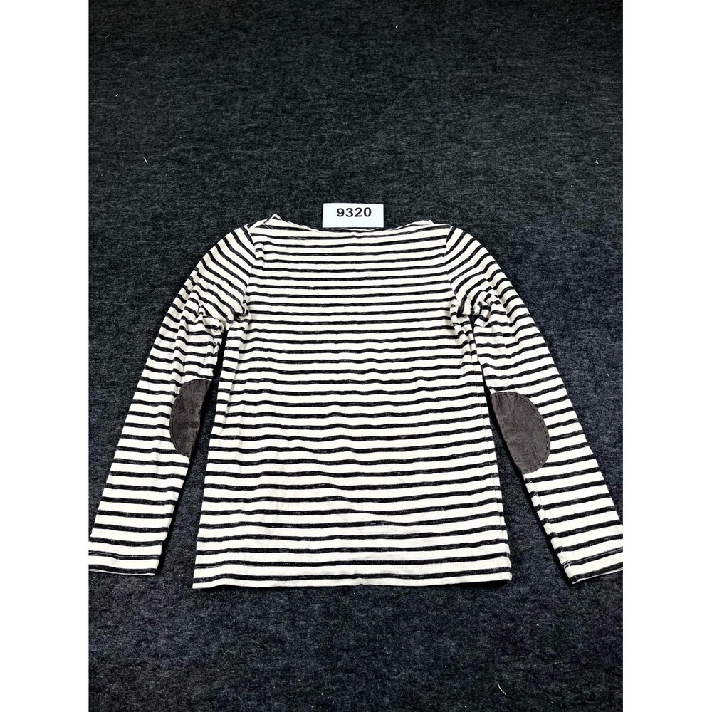 Gap Shirt Women XS Black White Striped Cotton Bateau Neck Casual Elbow Patches